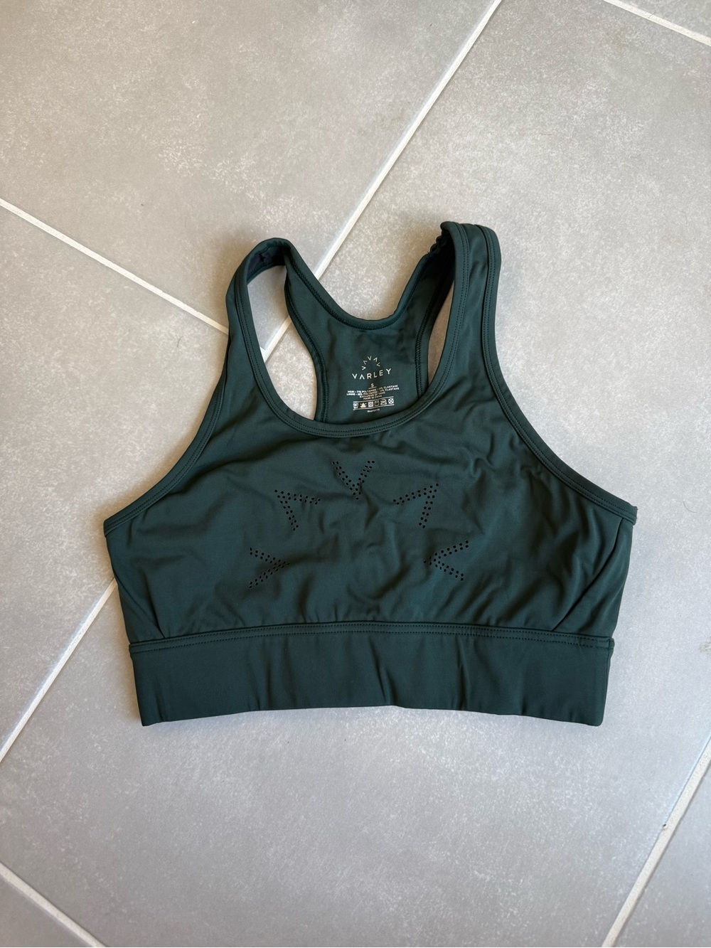 Varley Dark Green Perforated Racerback Sports Bra